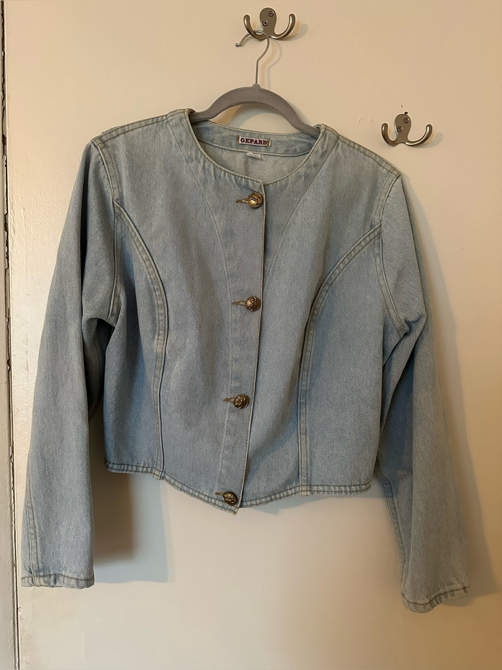 Vintage Gepard Cropped Denim Jacket 100% Cotton Architectural Seamed Light Wash